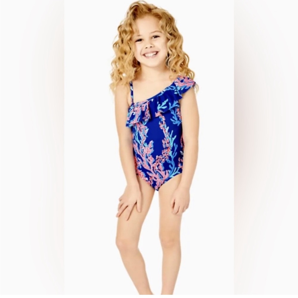 Lilly Pulitzer girls swimsuit size 6 nwt in borealis blue swim on over